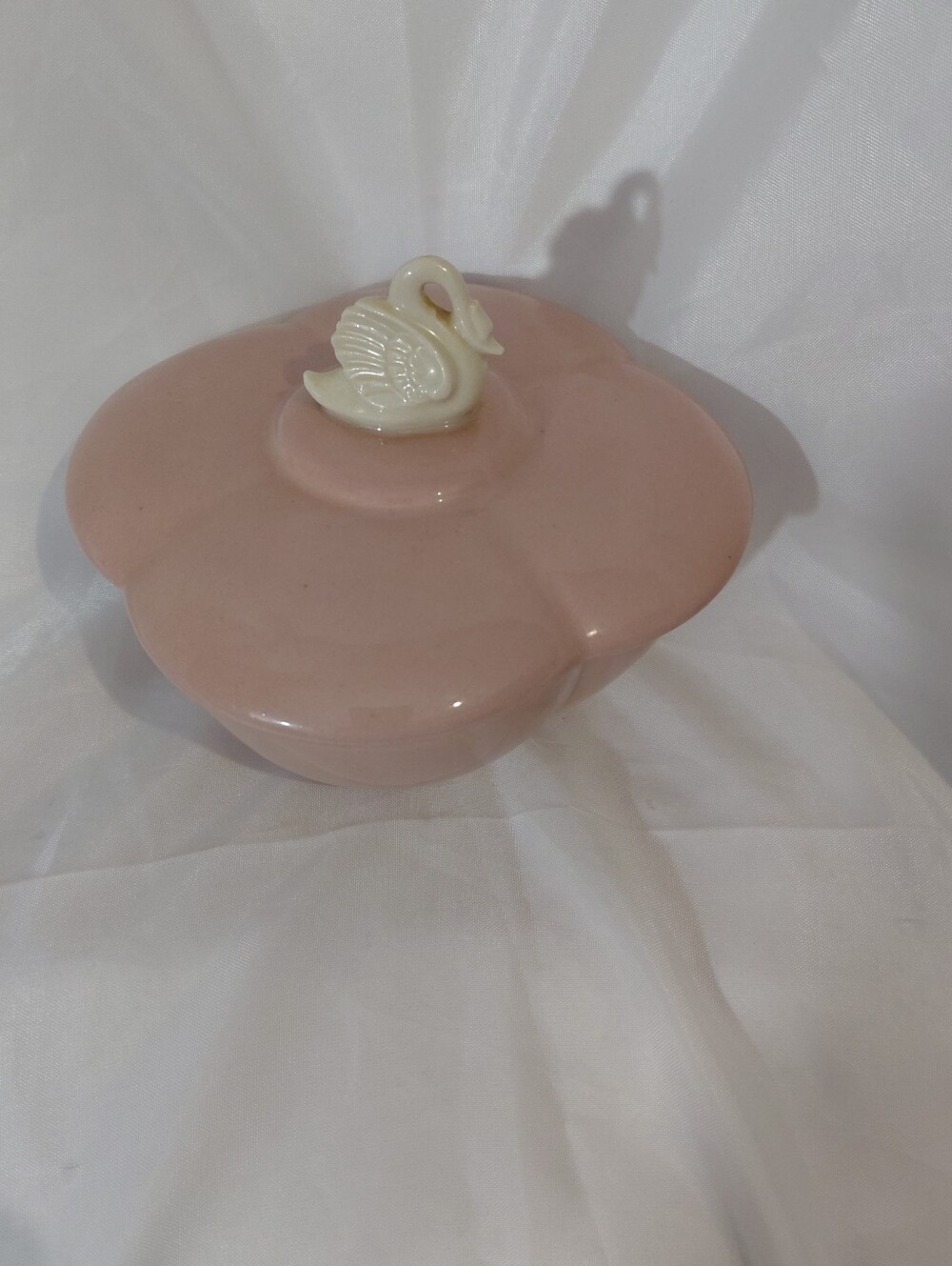 Source Unknown Pink Floral Trinket Box with Swan Lid